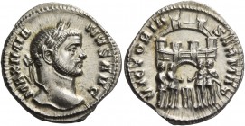 Maximianus Herculius first reign, 286 – 305. Argenteus, Ticinum 294, AR 3.00 g. MAXIMIA – NVS AVG Laureate head r. Rev. VICTORIA – SARMAT The four tet...