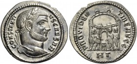 Constantius Chlorus caesar, 293 – 305. Argenteus, Heraclea circa 296, AR 3.12 g. CONSTANTI – VS CAESAR Laureate head r. Rev. PROVINDEN – TIAE AVGG Six...