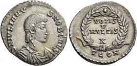 Julian II caesar, 355 – 360. Reduced siliqua, Arelate 355-360, AR 2.30 g. D N IVLIANV – S NOB CAES Bare-headed, draped and cuirassed bust r. Rev. VOTI...