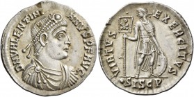 Valentinian I, 364 – 375. Miliarense, Siscia 367-375, AR 4.51 g. D N VALENTINI – ANVS P F AVG Pearl-diademed, draped and cuirassed bust r. Rev. VIRTVS...