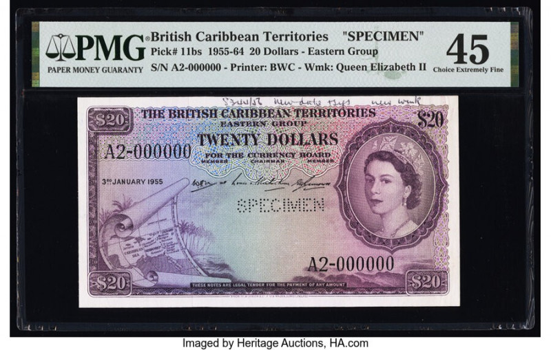 British Caribbean Territories Currency Board 20 Dollars 3.1.1955 Pick 11bs Speci...