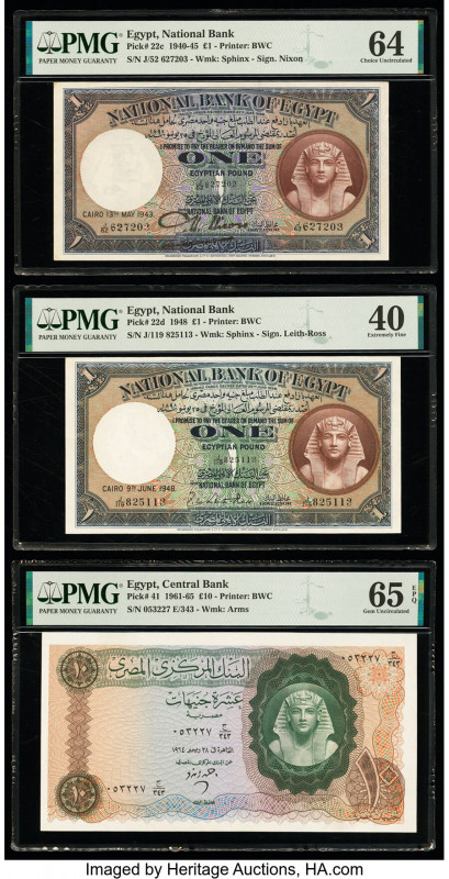 Egypt National Bank of Egypt 1 (2); 10 Pounds 13.5.1943; 9.6.1948; 1961-65 Pick ...