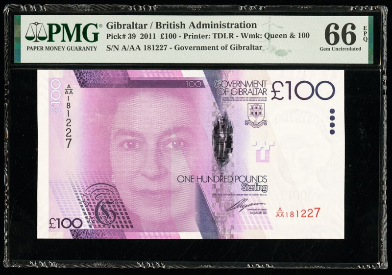 Gibraltar Government of Gibraltar 100 Pounds 1.1.2011 Pick 39 PMG Gem Uncirculat...