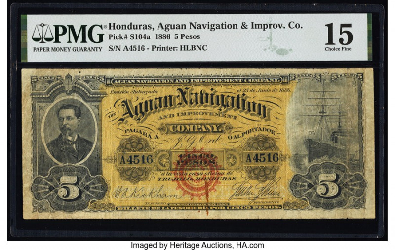 Honduras Aguan Navigation and Improvement Company 5 Pesos 25.6.1886 Pick S104a P...