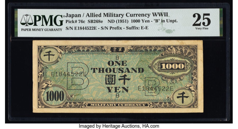 Japan Allied Military Currency WWII 1000 Yen ND (1951) Pick 76c PMG Very Fine 25...