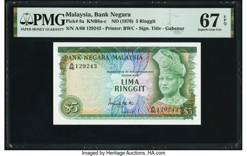 Malaysia Bank Negara 5 Ringgit ND (1976) Pick 8a KNB8a-c PMG Superb Gem Unc 67 E...