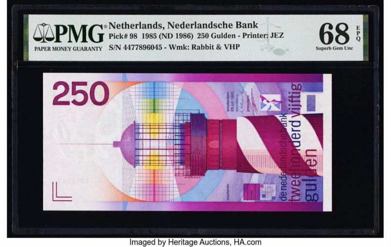 Netherlands Netherlands Bank 250 Gulden 25.7.1985 (ND 1986) Pick 98 PMG Superb G...