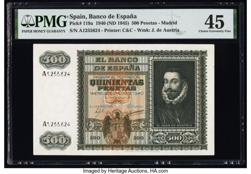 Spain Banco de Espana 500 Pesetas 9.1.1940 (ND 1945) Pick 119a PMG Choice Extrem...