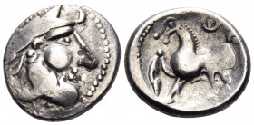 EASTERN CELTS. Late 2nd-early 1st century BC. Tetradrachm (Subaeratus, 24.5 mm, 10.13 g, 2 h), 'Kugelwange' Type. Stylized laureate head of Zeus to ri...