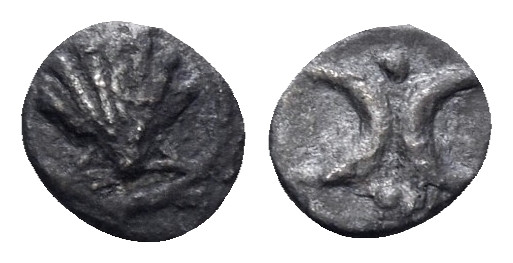 CALABRIA. Tarentum. Circa 380-325 BC. Hemiobol (Silver, 7 mm, 0.17 g, 12 h). She...