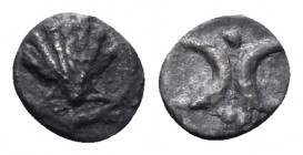 CALABRIA. Tarentum. Circa 380-325 BC. Hemiobol (Silver, 7 mm, 0.17 g, 12 h). Shell. Rev. Double crescent; above and below, pellet. HN III 926. Vlasto ...