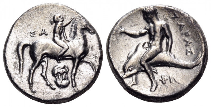 CALABRIA. Tarentum. Circa 320-315 BC. Nomos (Silver, 21 mm, 7.59 g, 2 h), struck...