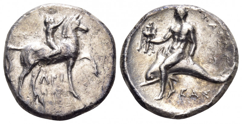 CALABRIA. Tarentum. Circa 280 BC. Nomos (Silver, 22 mm, 7.64 g, 11 h), struck un...