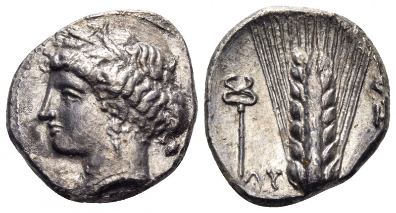 LUCANIA. Metapontion. Circa 340-330 BC. Nomos (Silver, 20 mm, 7.63 g, 5 h), stru...