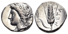 LUCANIA. Metapontion. Circa 330-290 BC. Nomos (Silver, 19.5 mm, 7.85 g, 8 h), struck under the magistrate Atha... Head of Demeter to left, wearing gra...