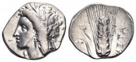 LUCANIA. Metapontion. Circa 330-290 BC. Nomos (Silver, 21 mm, 7.86 g, 2 h), struck under the magistrate Da... Head of Demeter to left, wearing grain w...