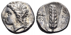LUCANIA. Metapontion. Circa 330-290 BC. Nomos (Silver, 19 mm, 7.60 g, 11 h), struck under the magistrate Ly... Head of Demeter to left, wearing grain ...
