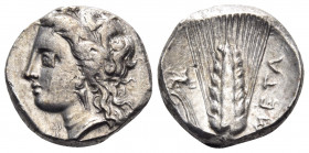 LUCANIA. Metapontion. Circa 330-290 BC. Nomos (Silver, 19.5 mm, 7.85 g, 1 h), struck under the magistrate Ly... Head of Demeter to left, wearing grain...