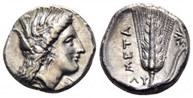 LUCANIA. Metapontion. Circa 330-290 BC. Nomos (Silver, 19 mm, 7.76 g, 5 h), struck under the magistrate Ly... Head of Demeter to right, wearing a grai...