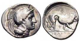 LUCANIA. Velia. Circa 340-334 BC. Nomos (Silver, 22 mm, 7.36 g, 10 h), from the "Θ" group. Head of Athena to left, wearing crested Attic helmet decora...