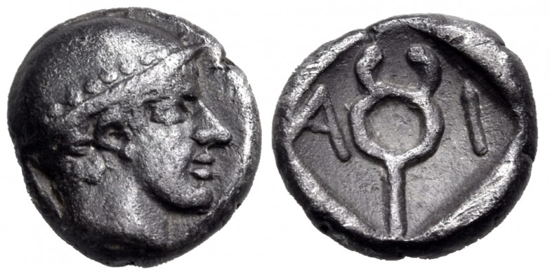 THRACE. Ainos. Circa 458/7-455/4 BC. Diobol (Silver, 9.5 mm, 1.28 g, 5 h). Head ...