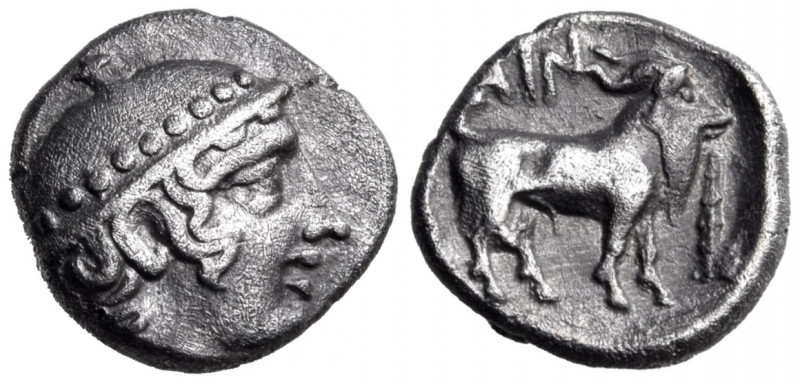 THRACE. Ainos. Circa 429-427/6 BC. Diobol (Silver, 11 mm, 1.27 g, 1 h). Head of ...