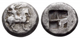 THRACE. Chersonesos. Circa 500 BC. Hekte or Sixth Stater (Silver, 12 mm, 2.80 g). Rider to right, holding reigns with his right hand and spears (?) wi...