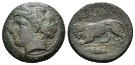 THRACE. Kardia. Circa 350-309 BC. Chalkous (Bronze, 21 mm, 8.36 g, 7 h). Wreathed head of Persephone left, wearing triple-pendant earring. Rev. KAPΔΙΑ...