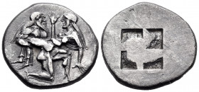 ISLANDS OFF THRACE, Thasos. Circa 480-463 BC. Stater (Silver, 22.5 mm, 8.81 g). Nude, ithyphallic satyr rushing to right in the archaic kneeling-runni...
