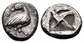 MACEDON. Eion. Circa 480-470 BC. Diobol (Silver, 10 mm, 1.05 g). Goose standing right, head turned back to left; above, annulet or Θ. Rev. Incuse squa...