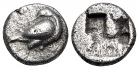 MACEDON. Eion. Circa 480-470 BC. Diobol (Silver, 10 mm, 1.22 g). Goose standing to right, head turned to left. Rev. Rough incuse square. HGC 3, 519. H...