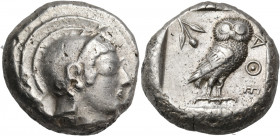 ATTICA. Athens. Circa 500/490-485/0 BC. Tetradrachm (Silver, 23 mm, 17.45 g, 10 h). Head of Athena to right, wearing crested Attic helmet, a simple ne...