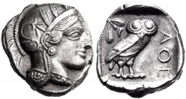 ATTICA. Athens. Circa 449-404 BC. Tetradrachm (Silver, 23.5 mm, 17.25 g, 7 h). Head of Athena to right, wearing crested Attic helmet adorned with thre...