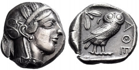 ATTICA. Athens. Circa 449-404 BC. Tetradrachm (Silver, 24.50 mm, 17.21 g, 9 h). Head of Athena to right, wearing crested Attic helmet adorned with thr...