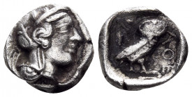 ATTICA. Athens. 449-404 BC. Drachm (Silver, 15 mm, 3.82 g, 8 h). Head of Athena to right, wearing crested Attic helmet adorned with olive leaves and a...