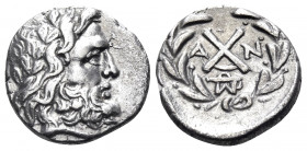 ACHAIA, Achaian League. Antigoneia (Mantineia). Circa 188-180 BC. Triobol or Hemidrachm (Silver, 14.5 mm, 2.32 g, 2 h). Laureate head of Zeus to right...