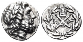 ACHAIA, Achaian League. Megara. Circa 175-168 BC. Triobol or Hemidrachm (Silver, 15 mm, 2.39 g, 3 h). Laureate head of Zeus to right. Rev. Achaian Lea...