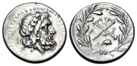 ACHAIA, Achaian League. Patrai. Circa 175-168 BC. Hemidrachm (Silver, 15.5 mm, 2.37 g, 11 h). Laureate head of Zeus to right. Rev. Achaian League mono...