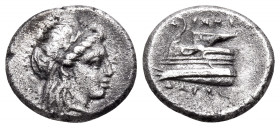 BITHYNIA. Kios. Circa 350-300 BC. Trihemiobol (Silver, 10 mm, 1.13 g, 6 h), struck under the magistrate Athenodoros. KIA Laureate head of Apollo to ri...