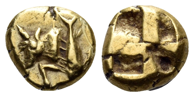 MYSIA. Kyzikos. Circa 600-550 BC. Hekte (Electrum, 10.5 mm, 2.72 g). Forepart of...