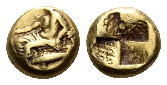 MYSIA. Kyzikos. Circa 500-450 BC. Hemihekte (Electrum, 8 mm, 1.36 g). Dionysos s...