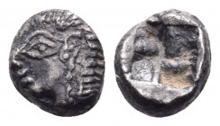 IONIA. Kolophon. Circa 530/25-500 BC. Obol (Silver, 8.5 mm, 0.90 g). Archaic head of Apollo to left. Rev. Quadripartite incuse square. Isegrim -. Cf. ...