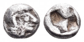 IONIA. Kolophon. Circa 530/25-500 BC. Obol (Silver, 7 mm, 0.78 g). Archaic head of Apollo to right. Rev. Quadripartite incuse square. Cf. SNG Kayhan 3...