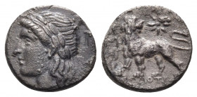IONIA. Miletos. Circa 340-325 BC. Hemidrachm (Silver, 12 mm, 1.43 g, 12 h), Theodotides, magistrate. Laureate head of Apollo to left. Rev. ΘEOΔOTIΔHΣ ...
