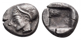 IONIA. Phokaia. Circa 521-478 BC. Diobol (Silver, 10 mm, 1.32 g). Head of nymph to left, wearing a sakkos adorned with a central band, and rosette ear...