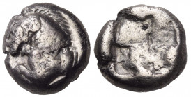 IONIA. Uncertain mint. Circa 600-550 BC. Hekte (Electrum, 10 mm, 2.27 g). Forepart of bridled horse to left. Rev. Rough, quadripartite incuse square. ...