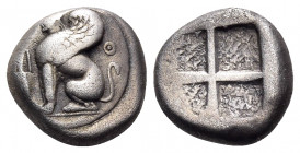 ISLANDS OFF IONIA, Chios. Circa 400-380 BC. Drachm (Silver, 13 mm, 3.65 g). Sphinx seated to left on ground line; to left, bunch of grapes over Chian ...