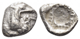 CARIA. Halikarnassos. Circa 500-480 BC. Tetrobol (Silver, 14 mm, 1.76 g). Head of a ketos to right. Rev. Incuse with a geometric pattern. SNG Kayhan 8...