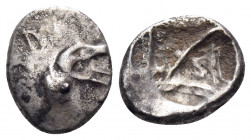 CARIA. Halikarnassos. Circa 500-480 BC. Tetrobol (Silver, 13 mm, 1.76 g). Head of a ketos to right. Rev. Incuse with a geometric pattern. SNG Kayhan 8...