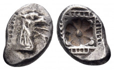 CARIA. Halikarnassos. Circa 500-480 BC. Tetrobol (Silver, 14 mm, 1.65 g). Head of a ketos to right. Rev. Incuse with a geometric pattern. SNG Kayhan 8...